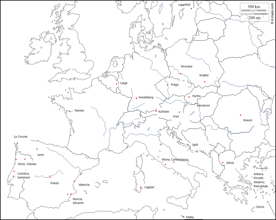 Erasmus térkép városokkal