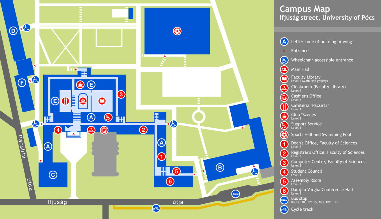 Ifjúság street campus map of Faculty of Scineces, University of Pécs
