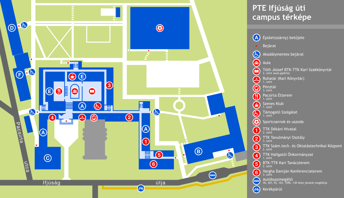 A PTE Természettudományi Kar Ifjúság úti campusának térképe